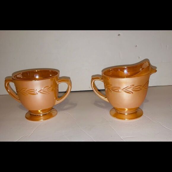 Fire King Peach Lustre sugar creamer set - Picture 1 of 5
